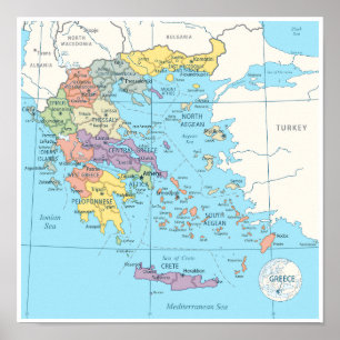 Poster Mapa detalhado da Grécia