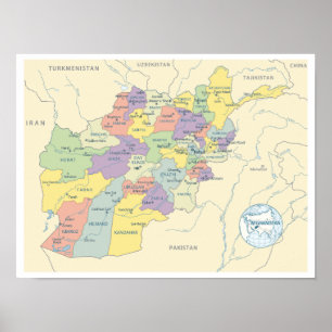 Poster Mapa Detalhado das Regiões do Afeganistão