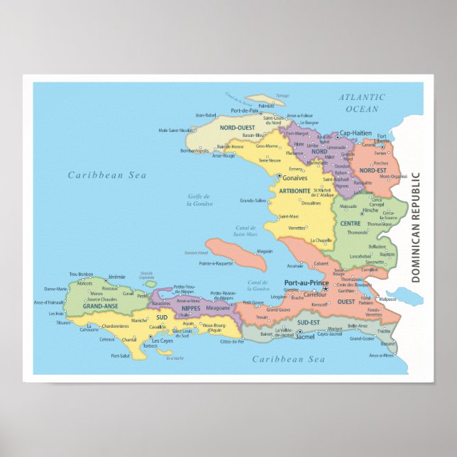 Poster Mapa Detalhado das Regiões do Haiti (Frente)