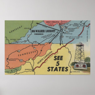 Pôster Mapa detalhado de 5 estados - vigia grande do