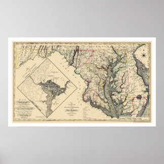Pôster Mapa Detalhado de Maryland 1795