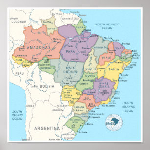Poster Mapa Detalhado do Brasil