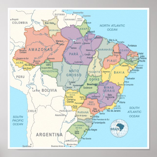 Poster Mapa Detalhado do Brasil (Frente)