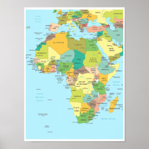 Poster Mapa Detalhado do Continente Africano