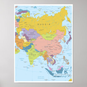 Poster Mapa Detalhado do Continente Asiático