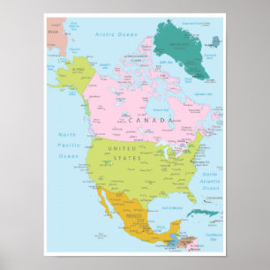 Poster Mapa Detalhado do Continente da América do Norte