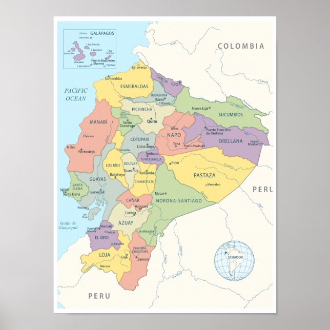 Poster Mapa detalhado do Equador (Frente)