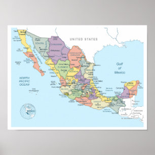 Poster Mapa detalhado do México