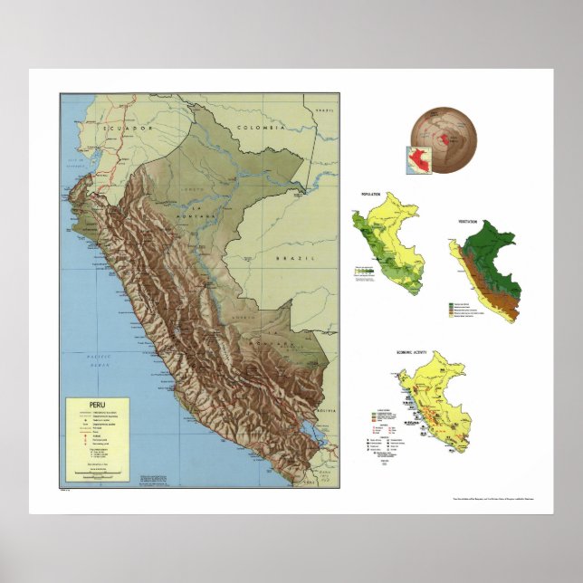 Pôster Mapa detalhado do Peru em 1970 (Frente)
