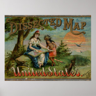 Poster Mapa Dissecado, Estados Unidos, Vintage