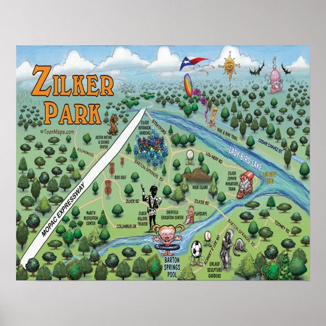 Poster Mapa Divertido do Parque Zilker (Frente)
