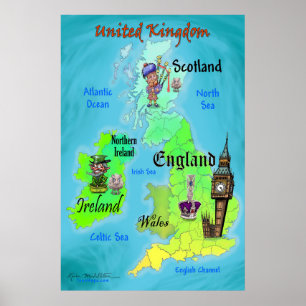 Poster Mapa Divertido do Reino Unido 24x36