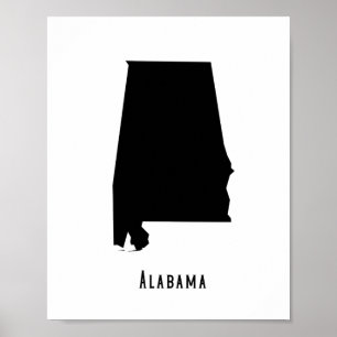 Poster Mapa do Alabama - Mapa Moderno do Alabama preto e 