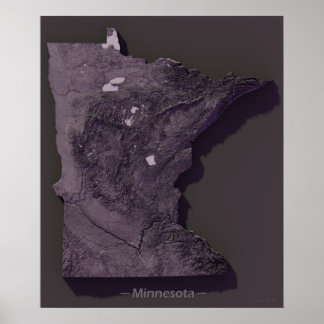 Poster Mapa do alivio roxo de Minnesota