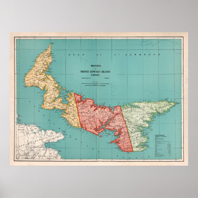 Poster Mapa do Antigo Príncipe Edward Island (1925) (Frente)