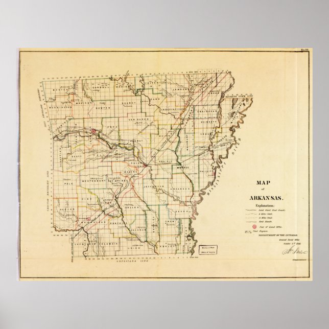 Poster Mapa do Arkansas (1866) (Frente)