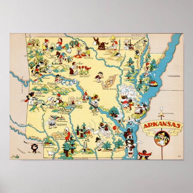 Pôster Mapa do Arkansas Vintage (Frente)