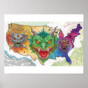 Poster Mapa do Assustador Halloween EUA