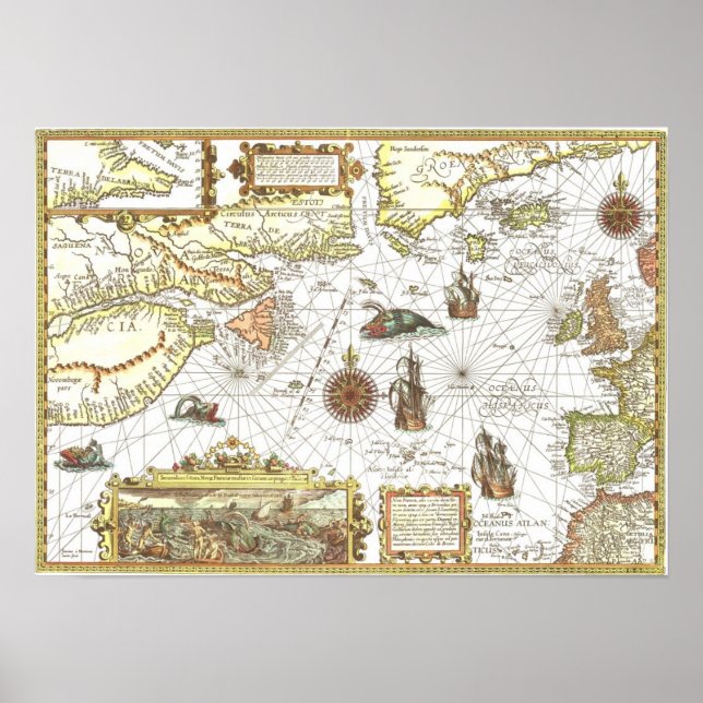 Pôster Mapa do Atlântico de 1592 (Frente)