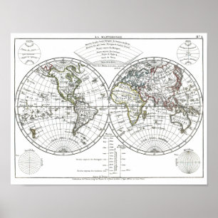 Pôster Mapa do Atlas 1806: La Mappemonde por Eustache Hé