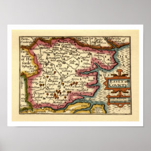 Poster Mapa do Atlas Antiquário do Condado de Essex, Ingl