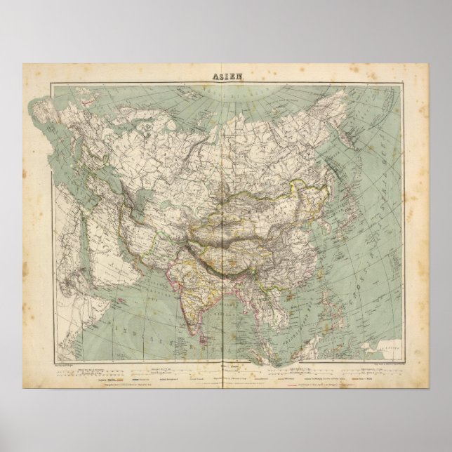 Pôster Mapa do Atlas Asiático mostrando divisões política (Frente)
