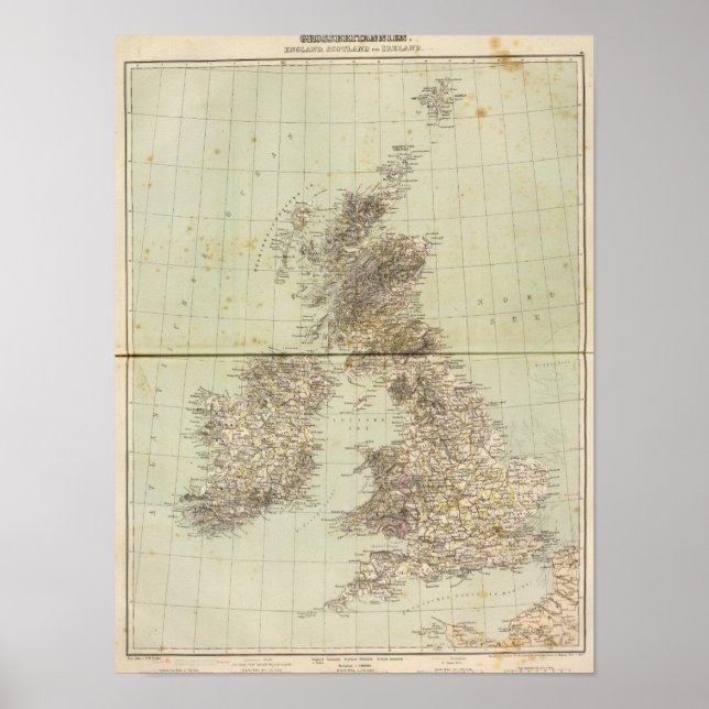 Pôster Mapa do Atlas da Grã-Bretanha excelente (Frente)