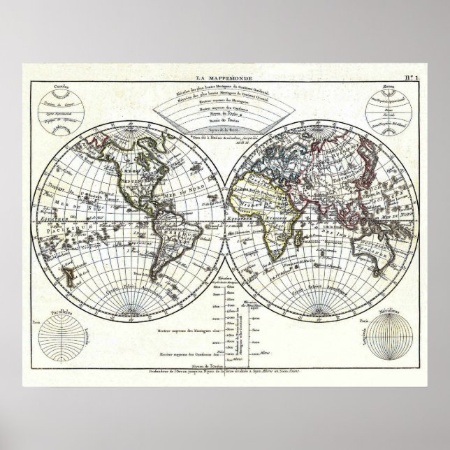 Pôster Mapa do Atlas de 1806: La Mappemonde de Eustache H (Frente)