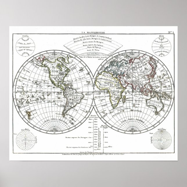 Poster Mapa do Atlas de 1806: La Mappemonde de Eustache H (Frente)