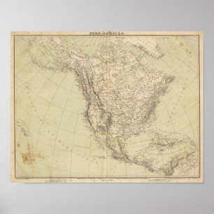 Pôster Mapa do atlas de America do Norte que mostra