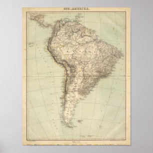 Pôster Mapa do atlas de Ámérica do Sul