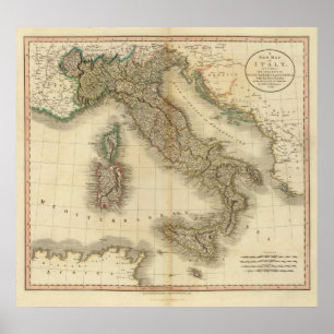 Pôster Mapa do atlas de Italia