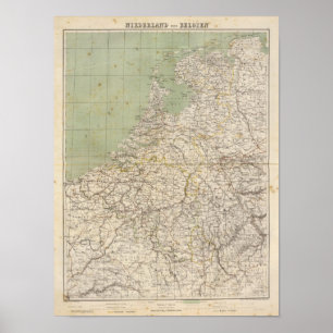 Pôster Mapa do atlas de Países Baixos e de Bélgica