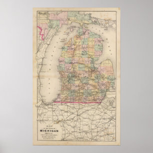 Poster Mapa do Atlas do Estado de Michigan