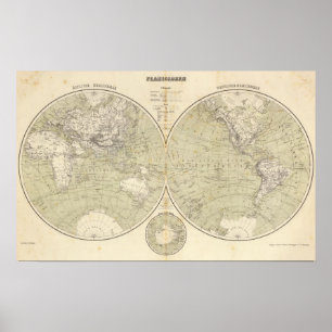 Poster Mapa do atlas do hemisfério