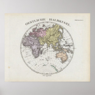 Pôster Mapa do atlas do hemisfério oriental