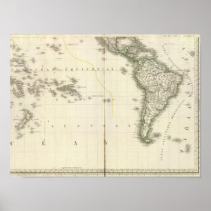 Pôster Mapa do atlas do Oceano Pacífico