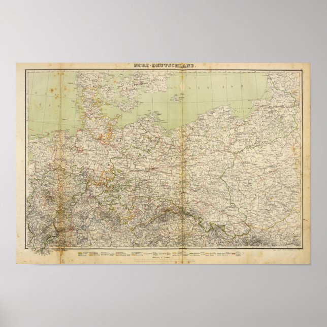 Pôster Mapa do Atlas na Alemanha do Norte (Frente)