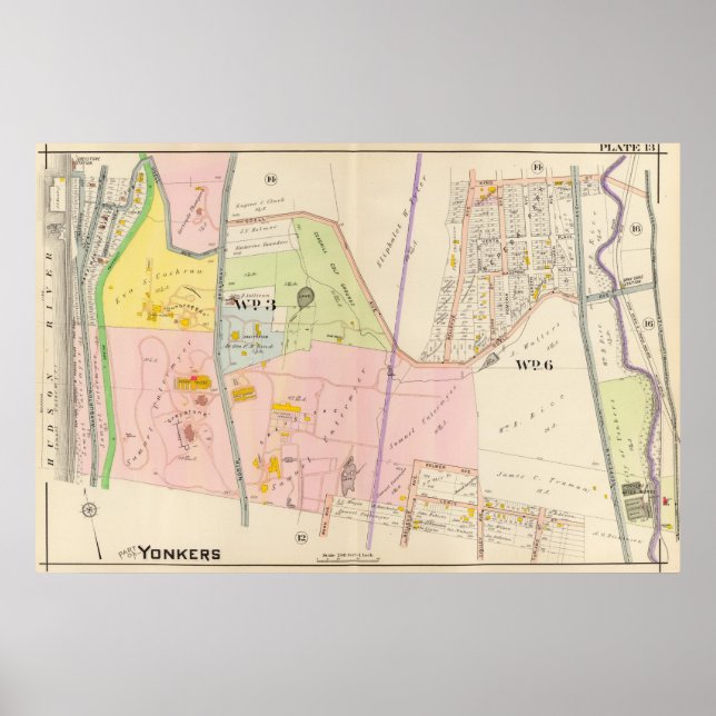 Pôster Mapa do Atlas Yonkers New York (Frente)