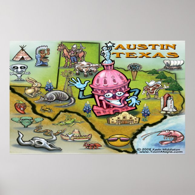 Pôster Mapa do Austin TEXAS (Frente)