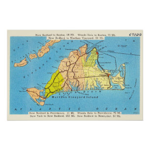 Pôster Mapa do automóvel da ilha do Martha's Vineyard