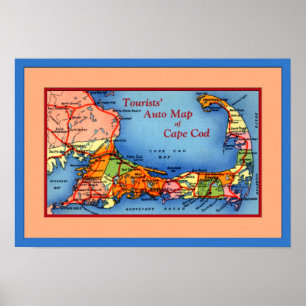 Poster Mapa do automóvel dos turistas de Cape Cod