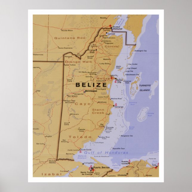 Poster Mapa do Belize (1990) Atlas do País da América Cen (Frente)
