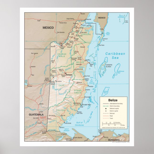 Poster Mapa do Belize (2003) — País da América Central (Frente)
