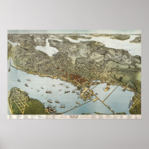 Pôster Mapa do birdseye de Seattle - 1891 (Koch)