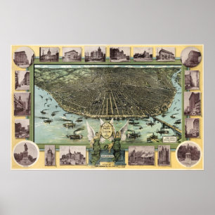 Poster Mapa do birdseye de St Louis - 1896 (Graf)