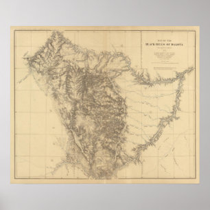 Poster Mapa do Black Hills de Dakota