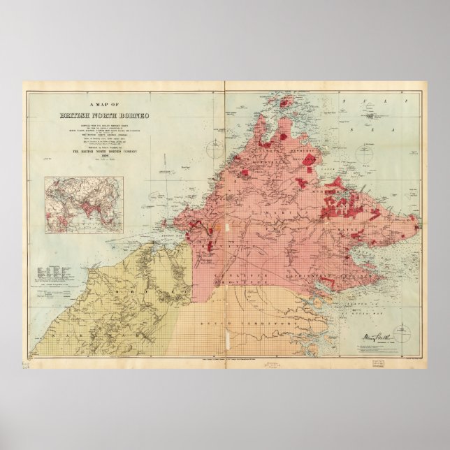 Poster Mapa do Bornéu Norte Britânico (1899) (Frente)