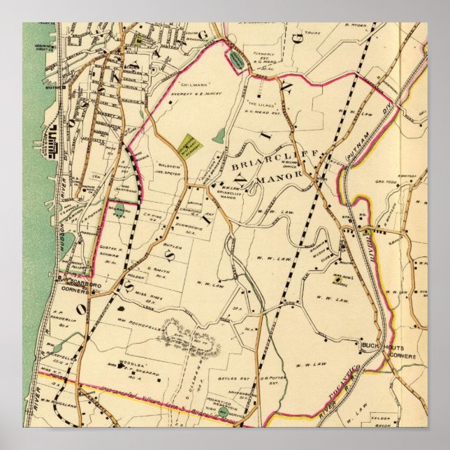 Poster Mapa do Briarcliff Manor, Nova York, 1908 (Frente)