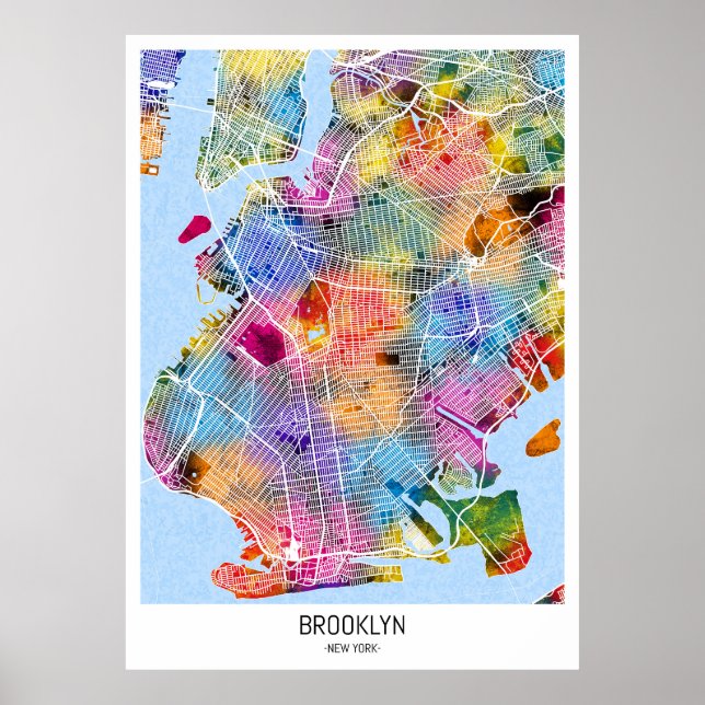 Poster Mapa do Brooklyn em Nova Iorque (Frente)